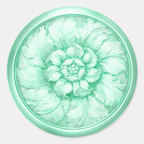 Vintage Baroque Embossed Look Green 10 Classic Round Sticker