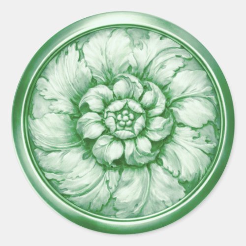 Vintage Baroque Embossed Look Green 2 Classic Round Sticker