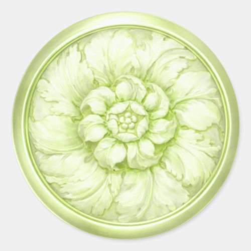 Vintage Baroque Embossed Look Green 2 Classic Round Sticker
