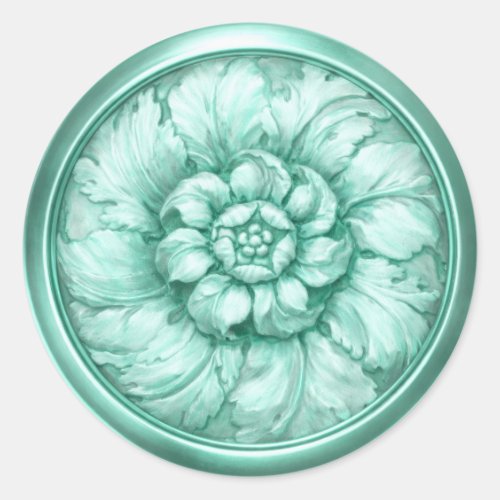 Vintage Baroque Embossed Look Green 3 Classic Round Sticker