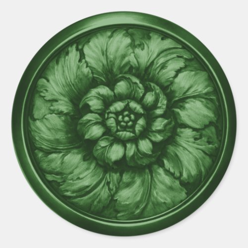 Vintage Baroque Embossed Look Green 6 Classic Round Sticker