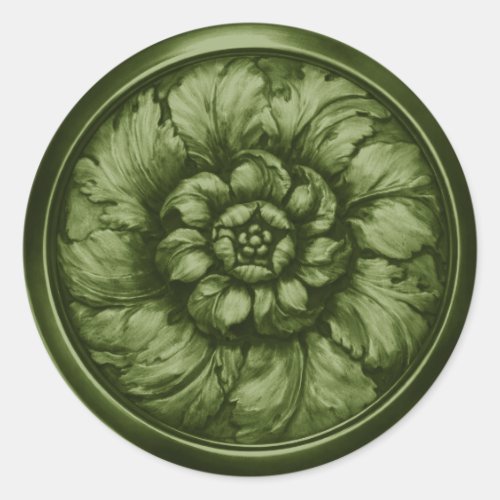 Vintage Baroque Embossed Look Green 8 Classic Round Sticker