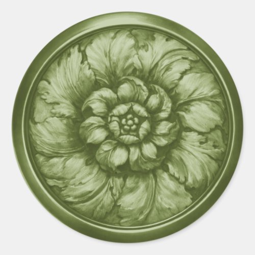 Vintage Baroque Embossed Look Green 9 Classic Round Sticker