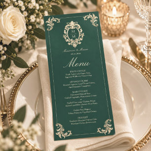 Vintage Baroque Emerald Green Wedding Menu