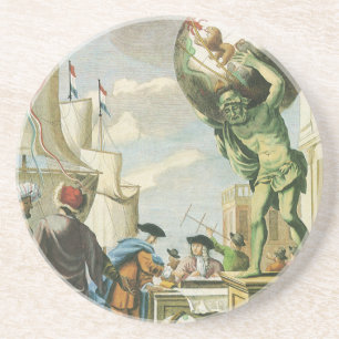 Vintage Baroque Era Atlas Frontispiece World Globe Coaster