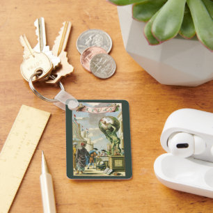 Vintage Baroque Era Atlas Frontispiece World Globe Keychain