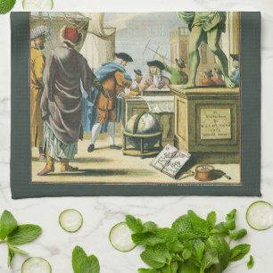 Vintage Baroque Era Atlas Frontispiece World Globe Kitchen Towel