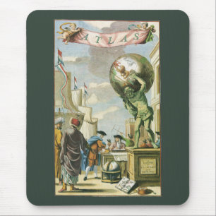 Vintage Baroque Era Atlas Frontispiece World Globe Mouse Pad