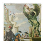 Vintage Baroque Era Atlas Frontispiece World Globe Tile
