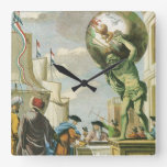 Vintage Baroque Era Atlas Frontispiece World Globe Wall Clock