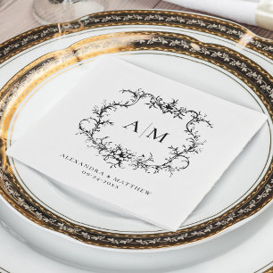 Vintage Baroque Floral Crest Victorian Wedding Napkins