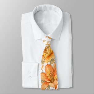 Vintage Baroque Floral Pattern – Warm Orange /Gold Neck Tie