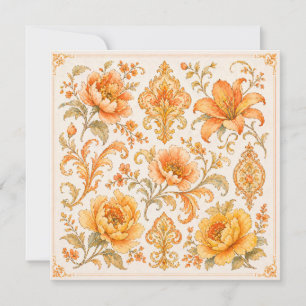Vintage Baroque Floral Pattern – Warm Orange /Gold Note Card