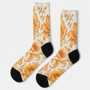 Vintage Baroque Floral Pattern – Warm Orange /Gold Socks