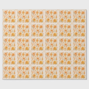 Vintage Baroque Floral Pattern – Warm Orange /Gold Wrapping Paper