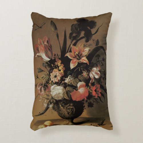 Vintage Baroque Floral Still Life Flowers in Vase Accent Pillow