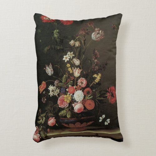 Vintage Baroque Floral Still Life Flowers in Vase Accent Pillow