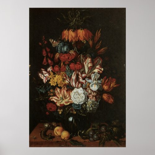 Vintage Baroque Floral Still Life Flowers in Vase Poster