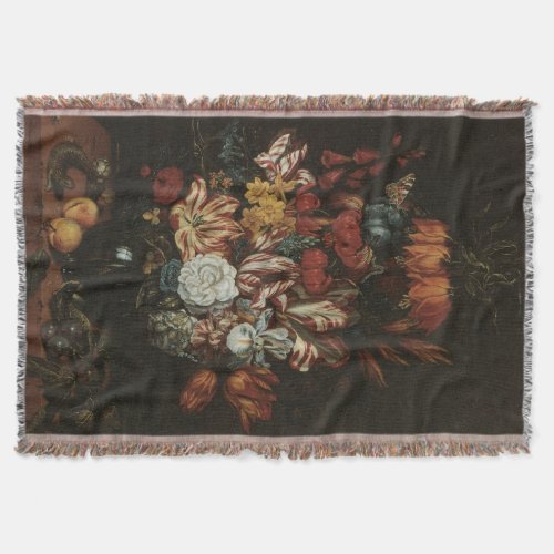 Vintage Baroque Floral Still Life Flowers in Vase Throw Blanket