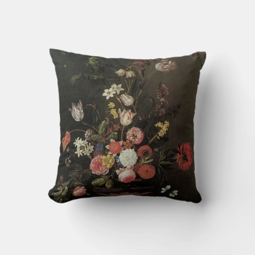 Vintage Baroque Floral Still Life Flowers in Vase Throw Pillow