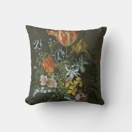 Vintage Baroque Floral Still Life Flowers in Vase Throw Pillow