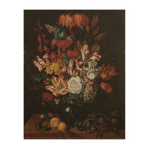 Vintage Baroque Floral Still Life Flowers in Vase Wood Wall Art