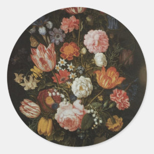 Vintage Baroque, Flower Piece by Bosschaert, Elder Classic Round Sticker