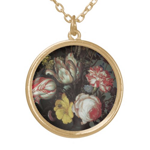 Vintage Baroque Flowers by Balthasar van der Ast Gold Plated Necklace