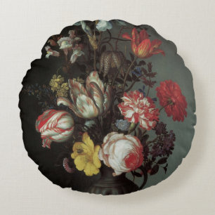 Vintage Baroque Flowers by Balthasar van der Ast Round Pillow
