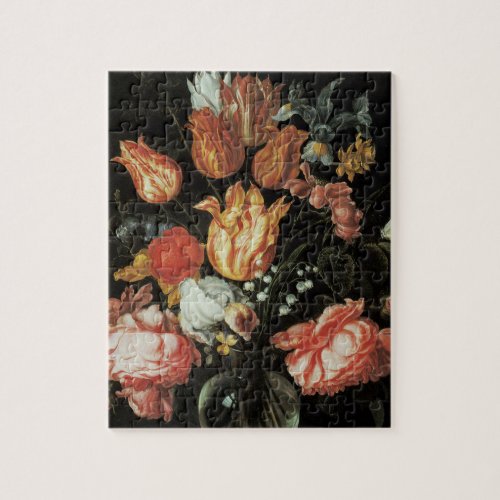 Vintage Baroque Flowers Tulips and Roses in Vase Jigsaw Puzzle