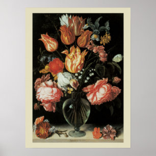 Vintage Baroque Flowers, Tulips and Roses in Vase Poster