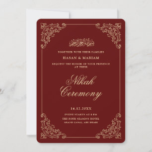 Vintage Baroque Frame Burgundy Red Nikah Ceremony Invitation