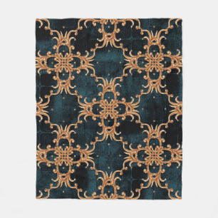 Vintage Baroque golden floral illustration pattern Fleece Blanket