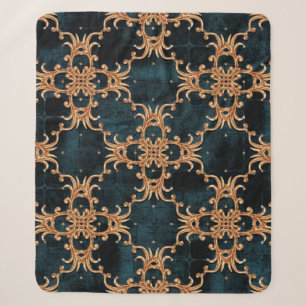 Vintage Baroque golden floral illustration pattern Sherpa Blanket