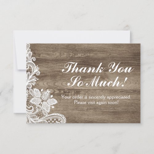 Vintage Baroque Lace On Rustic Barn Wood Thank You Announcement