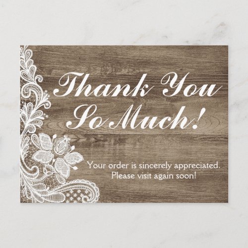 Vintage Baroque Lace On Rustic Barn Wood Thank You Postcard