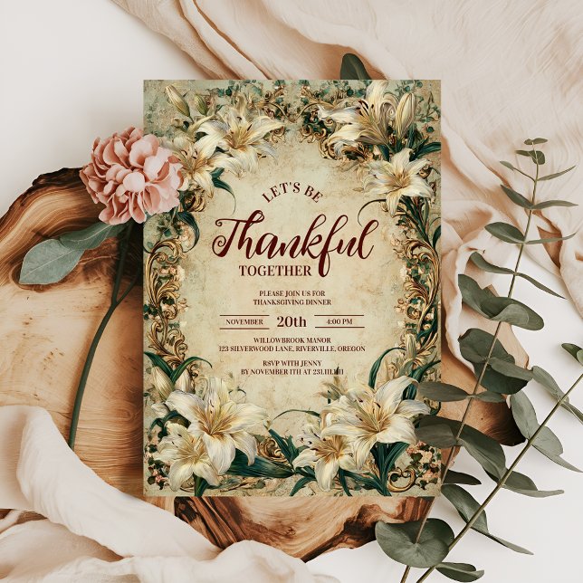 Vintage Baroque Lily Thanksgiving Dinner Invitation (Creator Uploaded)
