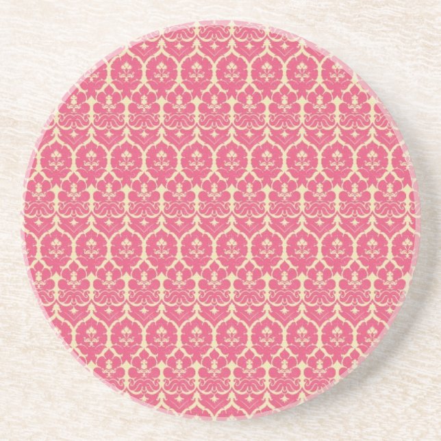 Vintage Baroque Red Wallpaper Sandstone Coaster (Front)