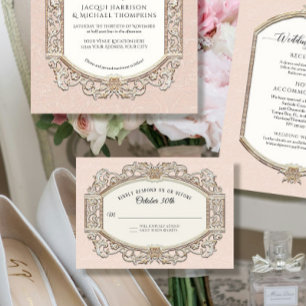 Vintage Baroque Rococo Blush Pink n Gold Wedding RSVP Card