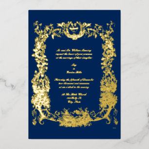 Vintage Baroque Rococo Border with Hearts Foil Invitation