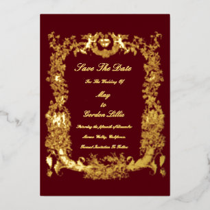 Vintage Baroque Rococo Border with Hearts Foil Invitation