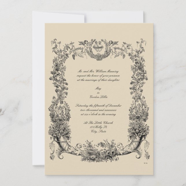 Vintage Baroque Rococo Border with Hearts Invitation (Front)