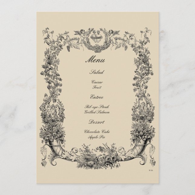 Vintage Baroque Rococo Border with Hearts Menu (Front)