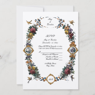 Vintage Baroque Rococo Floral Cartouche RSVP Invitation