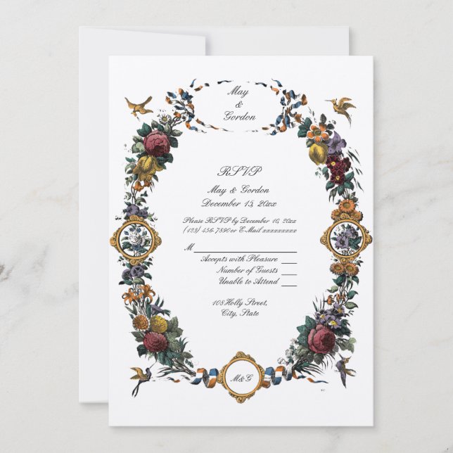 Vintage Baroque Rococo Floral Cartouche RSVP Invitation (Front)