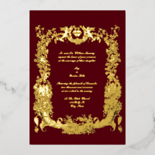 Vintage Baroque Rococo Golden Border with Hearts Foil Invitation