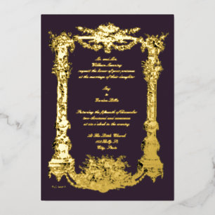 Vintage Baroque Rococo Pedestal Frame Wedding Foil Invitation