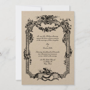 Vintage Baroque Rococo Rose Grape Frame Invitation