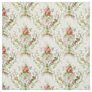 Vintage Baroque Rococo Scrolls & Roses Pattern Fabric