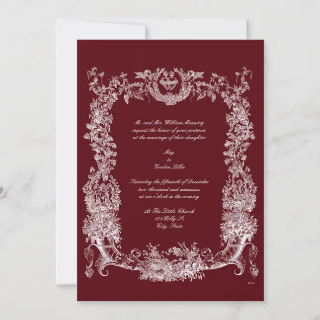 Blank Rococo Card Vintage Baroque Rococo White Border with Hearts Invitation | Zazzle